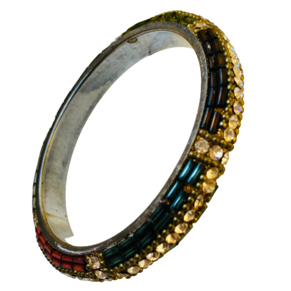 Bangle Bracelet Beads Rhinestones on Metal Fashion Jewelry